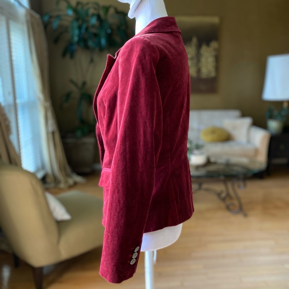 WHBM Burgundy Velvet Blazer Single Button Notch Lapel Fitted Velvet Jacket 4P - Picture 6 of 15